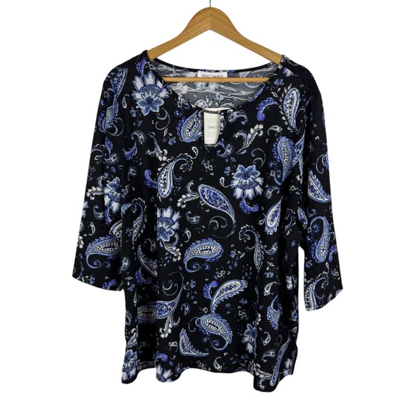 NWT Emily Daniels Womens Paisley Knit Blouse Size 1X Stretch Career Office Comfy - Picture 1 of 8